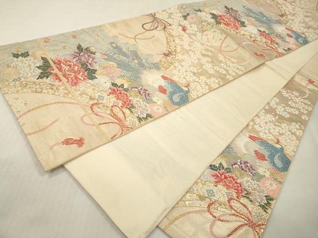 平和屋本店▼六通柄袋帯　唐織　彩花孔雀紋　本金二重箔　正絹　逸品　DABI7785fe