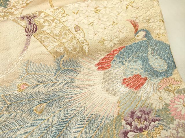 平和屋本店▼六通柄袋帯　唐織　彩花孔雀紋　本金二重箔　正絹　逸品　DABI7785fe