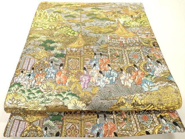 平和屋本店▼西陣　廣部商事謹製　全通柄袋帯　唐織　京洛祇園祭還幸絵巻　弐拾金箔使用　正絹　逸品　DABI7786fe
