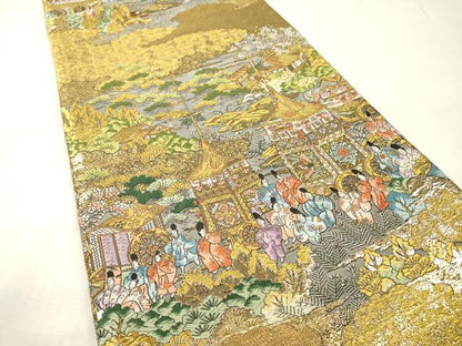 平和屋本店▼西陣　廣部商事謹製　全通柄袋帯　唐織　京洛祇園祭還幸絵巻　弐拾金箔使用　正絹　逸品　DABI7786fe