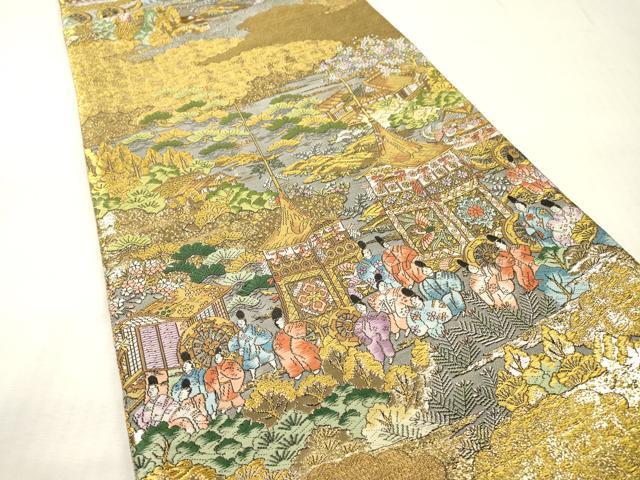 平和屋本店▼西陣　廣部商事謹製　全通柄袋帯　唐織　京洛祇園祭還幸絵巻　弐拾金箔使用　正絹　逸品　DABI7786fe