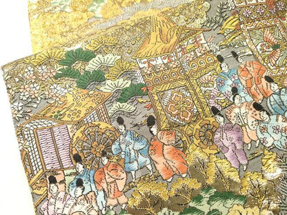 平和屋本店▼西陣　廣部商事謹製　全通柄袋帯　唐織　京洛祇園祭還幸絵巻　弐拾金箔使用　正絹　逸品　DABI7786fe