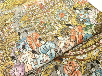 平和屋本店▼西陣　廣部商事謹製　全通柄袋帯　唐織　京洛祇園祭還幸絵巻　弐拾金箔使用　正絹　逸品　DABI7786fe