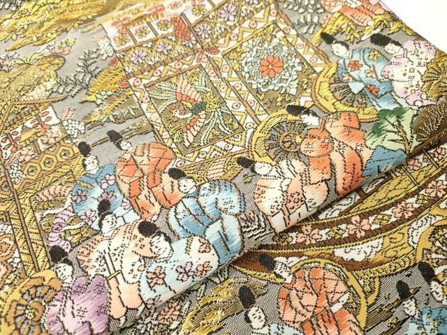 平和屋本店▼西陣　廣部商事謹製　全通柄袋帯　唐織　京洛祇園祭還幸絵巻　弐拾金箔使用　正絹　逸品　DABI7786fe