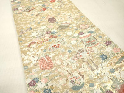 平和屋本店▼六通柄袋帯　唐織　九百錦　貝桶　兜　純金箔24K　正絹　逸品　DABI7790fe