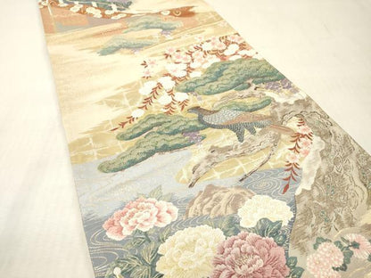 平和屋本店▼六通柄袋帯　唐織　桃山春鷹図　本金箔　正絹　逸品　DABI7792fe