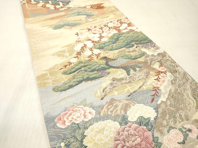 平和屋本店▼六通柄袋帯　唐織　桃山春鷹図　本金箔　正絹　逸品　DABI7792fe