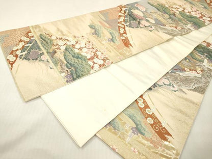 平和屋本店▼六通柄袋帯　唐織　桃山春鷹図　本金箔　正絹　逸品　DABI7792fe