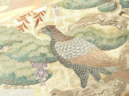 平和屋本店▼六通柄袋帯　唐織　桃山春鷹図　本金箔　正絹　逸品　DABI7792fe