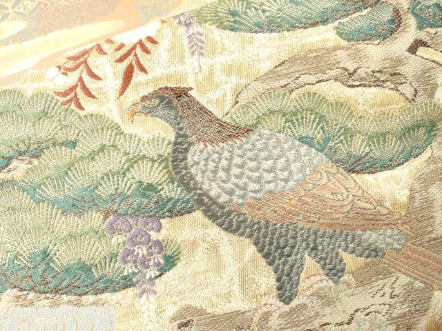 平和屋本店▼六通柄袋帯　唐織　桃山春鷹図　本金箔　正絹　逸品　DABI7792fe