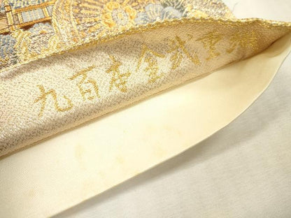 平和屋本店▼六通柄袋帯　唐織　扇面花車文　九百本金弐重織　正絹　逸品　DABI7793fe