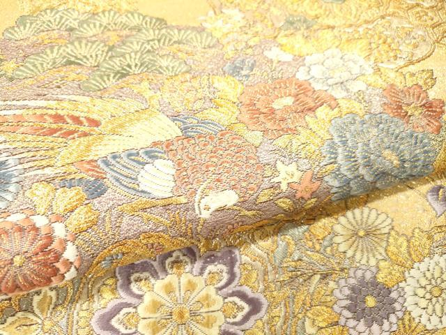 平和屋本店▼六通柄袋帯　唐織　扇面花車文　九百本金弐重織　正絹　逸品　DABI7793fe
