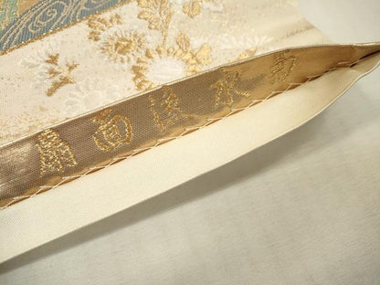 平和屋本店▼六通柄袋帯　唐織　扇面流水菊　本金箔二重箔　正絹　逸品　未使用　DABI7794fe