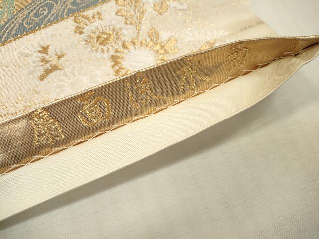 平和屋本店▼六通柄袋帯　唐織　扇面流水菊　本金箔二重箔　正絹　逸品　未使用　DABI7794fe