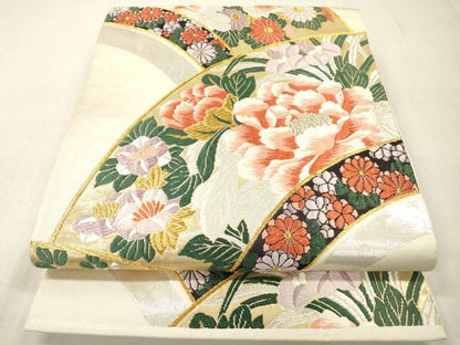 平和屋本店▼六通柄袋帯　唐織　能衣花鳥文　弐拾四金箔　正絹　逸品　DABI7795fe