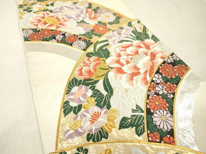 平和屋本店▼六通柄袋帯　唐織　能衣花鳥文　弐拾四金箔　正絹　逸品　DABI7795fe