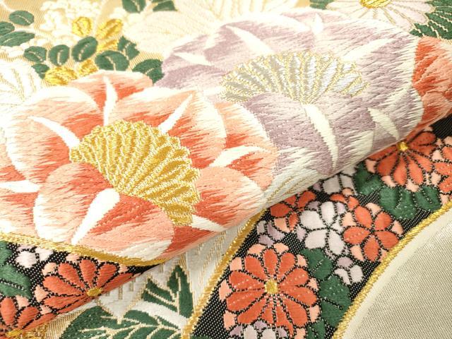 平和屋本店▼六通柄袋帯　唐織　能衣花鳥文　弐拾四金箔　正絹　逸品　DABI7795fe