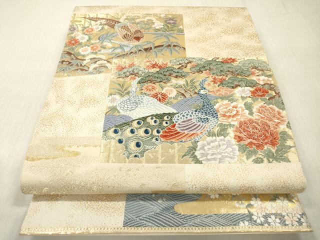 平和屋本店▼六通柄袋帯　唐織　重ね色紙孔雀花文　本金箔　正絹　逸品　DABI7801fe