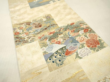 平和屋本店▼六通柄袋帯　唐織　重ね色紙孔雀花文　本金箔　正絹　逸品　DABI7801fe