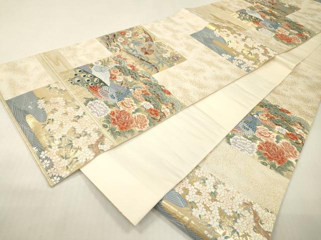 平和屋本店▼六通柄袋帯　唐織　重ね色紙孔雀花文　本金箔　正絹　逸品　DABI7801fe