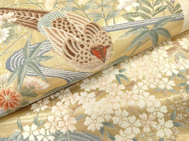 平和屋本店▼六通柄袋帯　唐織　重ね色紙孔雀花文　本金箔　正絹　逸品　DABI7801fe