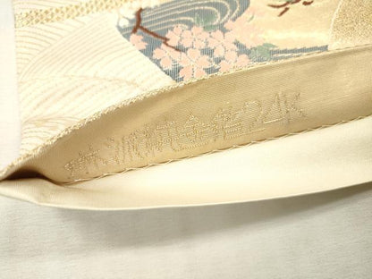 平和屋本店▼六通柄袋帯　唐織　花鳥丸文　琳派純金箔24K　正絹　逸品　DABI7803fe