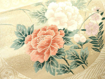 平和屋本店▼六通柄袋帯　唐織　花鳥丸文　琳派純金箔24K　正絹　逸品　DABI7803fe