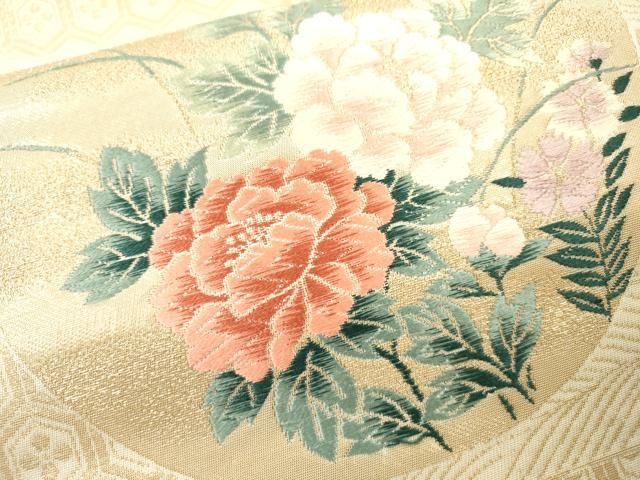 平和屋本店▼六通柄袋帯　唐織　花鳥丸文　琳派純金箔24K　正絹　逸品　DABI7803fe