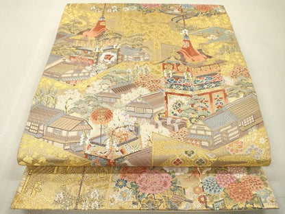 平和屋本店▼六通柄袋帯　唐織　京の屏風絵　本金箔　正絹　逸品　未使用　DABI7804fe