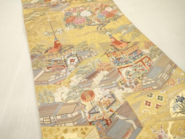 平和屋本店▼六通柄袋帯　唐織　京の屏風絵　本金箔　正絹　逸品　未使用　DABI7804fe