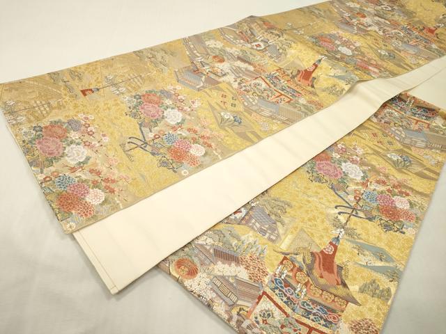 平和屋本店▼六通柄袋帯　唐織　京の屏風絵　本金箔　正絹　逸品　未使用　DABI7804fe