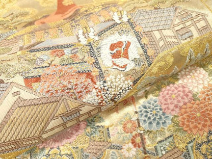 平和屋本店▼六通柄袋帯　唐織　京の屏風絵　本金箔　正絹　逸品　未使用　DABI7804fe