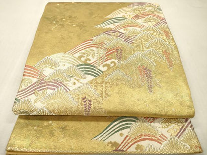 平和屋本店▼六通柄袋帯　絹衣松波文　本金箔　正絹　逸品　DABI7806fe