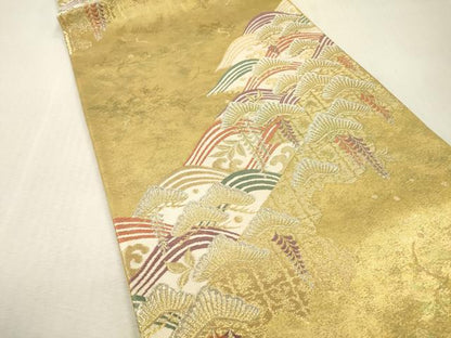 平和屋本店▼六通柄袋帯　絹衣松波文　本金箔　正絹　逸品　DABI7806fe