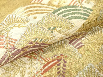 平和屋本店▼六通柄袋帯　絹衣松波文　本金箔　正絹　逸品　DABI7806fe
