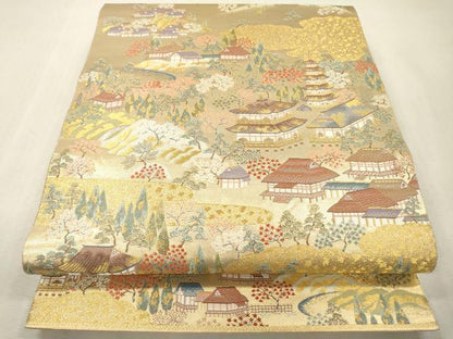 平和屋本店▼六通柄袋帯　古都　本金箔　正絹　逸品　DABI7810fe