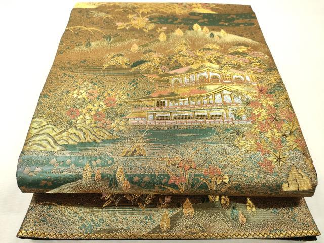 平和屋本店▼六通柄袋帯　金閣寺　古代はく　本金箔二重　正絹　逸品　DABI7812fe