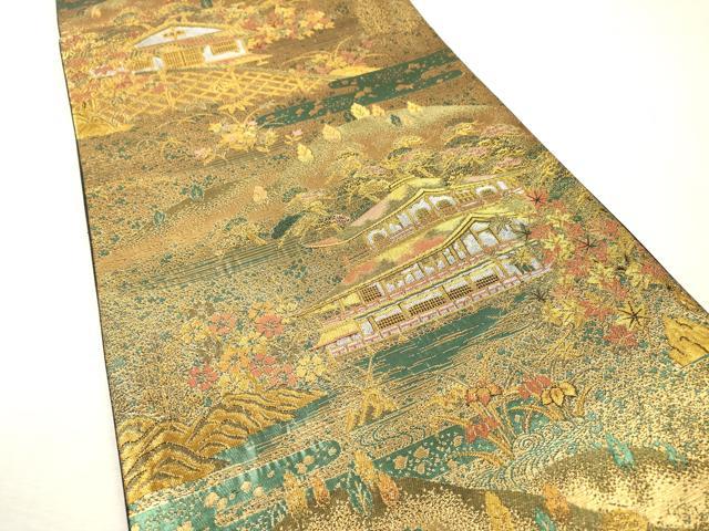 平和屋本店▼六通柄袋帯　金閣寺　古代はく　本金箔二重　正絹　逸品　DABI7812fe