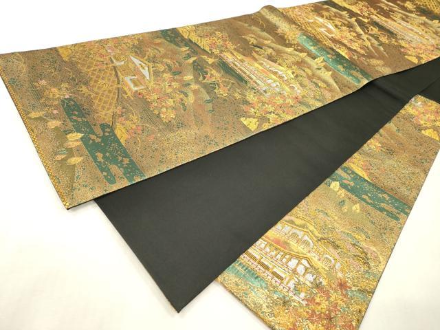 平和屋本店▼六通柄袋帯　金閣寺　古代はく　本金箔二重　正絹　逸品　DABI7812fe