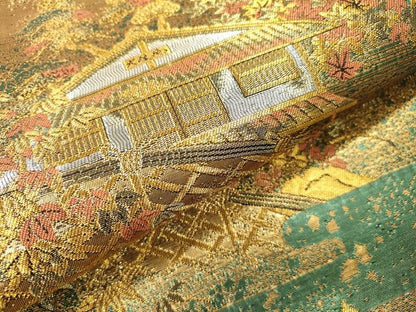 平和屋本店▼六通柄袋帯　金閣寺　古代はく　本金箔二重　正絹　逸品　DABI7812fe