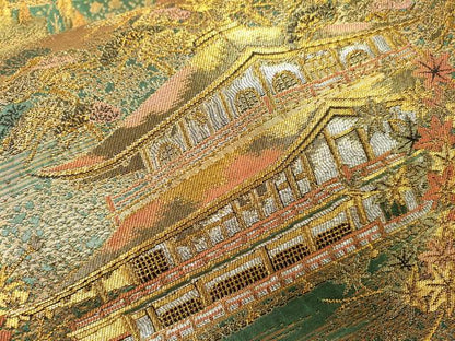 平和屋本店▼六通柄袋帯　金閣寺　古代はく　本金箔二重　正絹　逸品　DABI7812fe