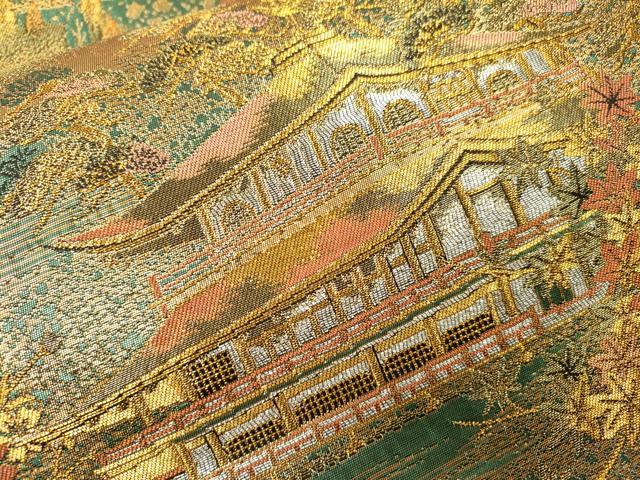 平和屋本店▼六通柄袋帯　金閣寺　古代はく　本金箔二重　正絹　逸品　DABI7812fe