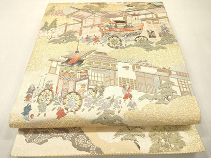 平和屋本店▼全通全景柄袋帯　洛中洛景　本金箔　正絹　逸品　DABI7813fe