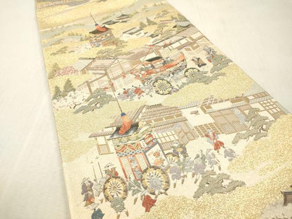 平和屋本店▼全通全景柄袋帯　洛中洛景　本金箔　正絹　逸品　DABI7813fe