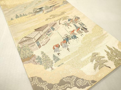 平和屋本店▼全通全景柄袋帯　洛中洛景　本金箔　正絹　逸品　DABI7813fe