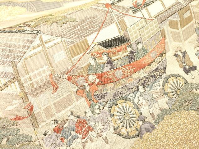 平和屋本店▼全通全景柄袋帯　洛中洛景　本金箔　正絹　逸品　DABI7813fe
