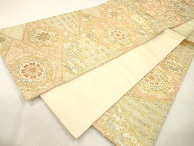 平和屋本店▼六通柄袋帯　全通小袖錦　正倉院花菱文　本金　正絹　逸品　DABI7814fe