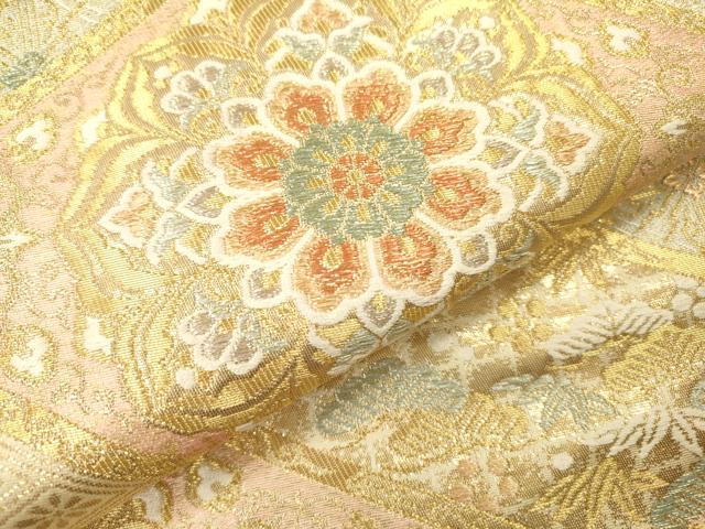 平和屋本店▼六通柄袋帯　全通小袖錦　正倉院花菱文　本金　正絹　逸品　DABI7814fe