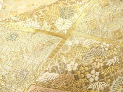 平和屋本店▼六通柄袋帯　全通小袖錦　正倉院花菱文　本金　正絹　逸品　DABI7814fe