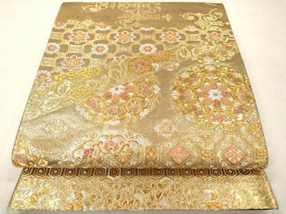 平和屋本店▼六通柄袋帯　正倉院蜀江花文　純金二重箔　正絹　逸品　DABI7815fe